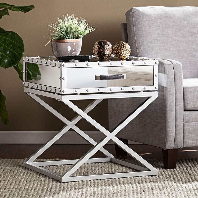 Image 1 Lazio 23" Wide Mirrored 1-Drawer Modern End Table