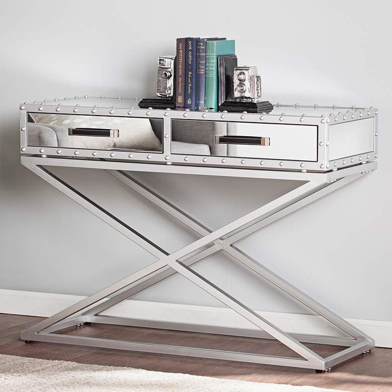 Image 1 Lazio 42 1/4 inch Wide Mirrored 2-Drawer Modern Console Table