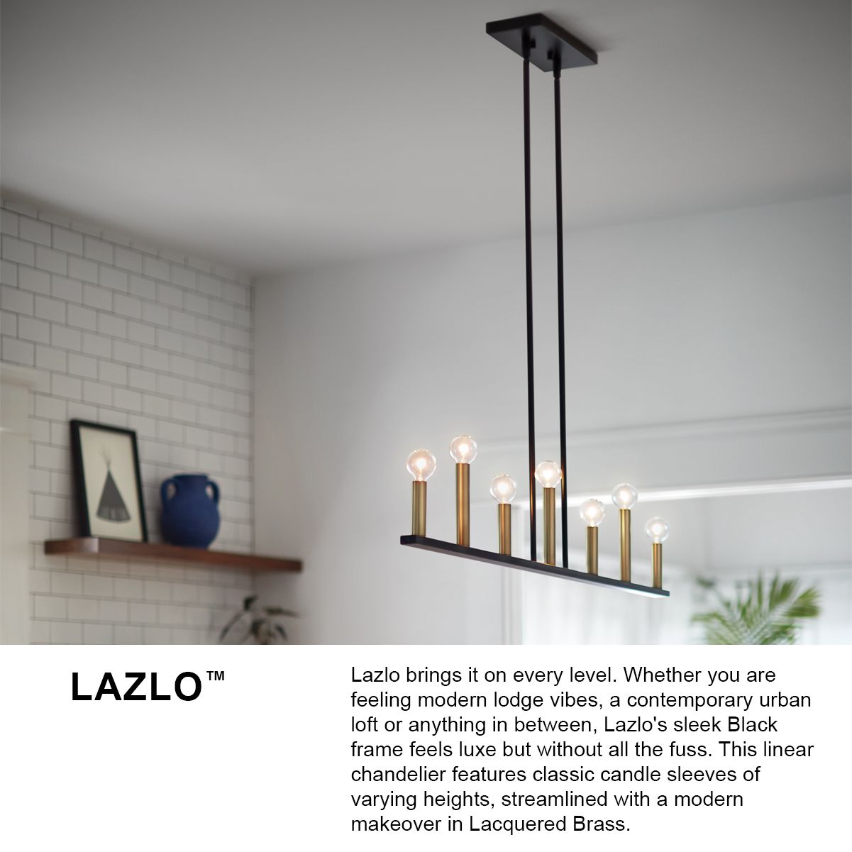 Lazlo 40" Wide Black 7-Light Linear Chandelier in scene