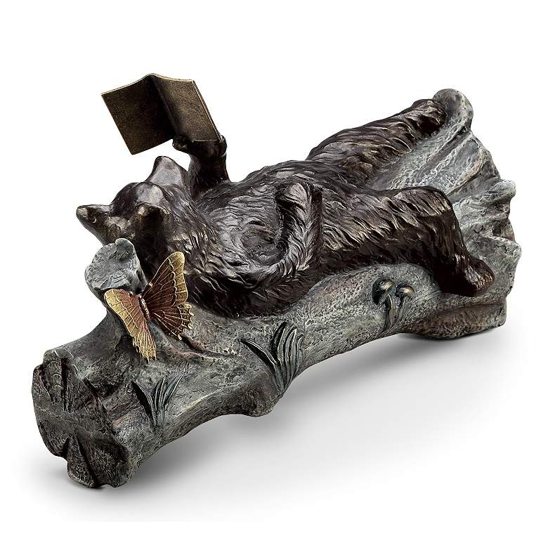 Image 2 Lazy Reader 25" Wide Indoor-Outdoor Black Bear Statue more views