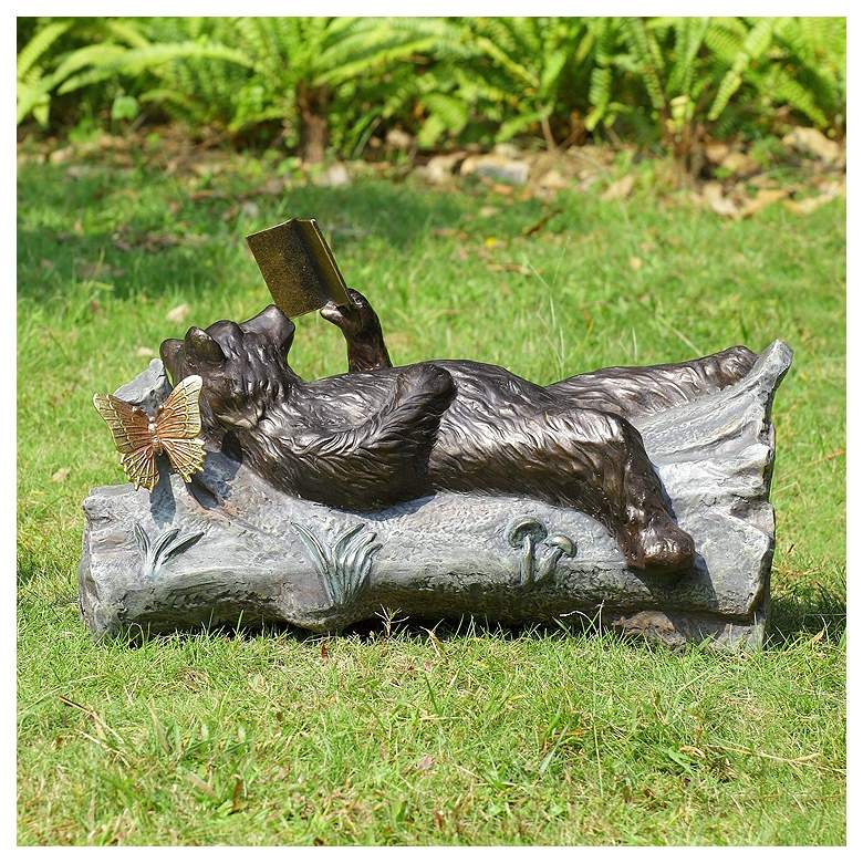 Image 4 Lazy Reader 25" Wide Indoor-Outdoor Black Bear Statue more views