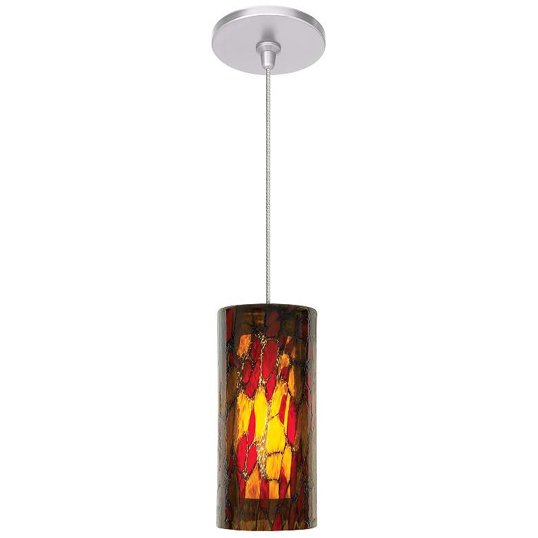 Image 1 LBL Abbey 3 1/2 inch Wide Amber Red Satin Nickel Mini Pendant