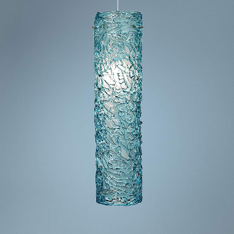 Image 1 LBL Isis 7 inch Wide Piped Aqua Glass Tall 1-Light Mini Pendant