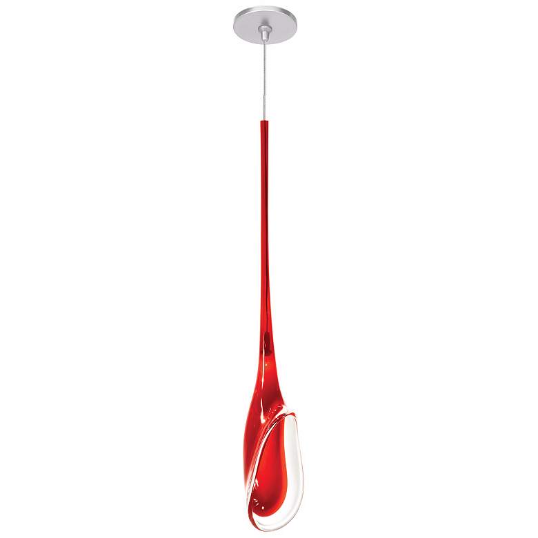 Image 1 LBL Lily 4 inch Wide Red Glass Satin Nickel Mini Pendant