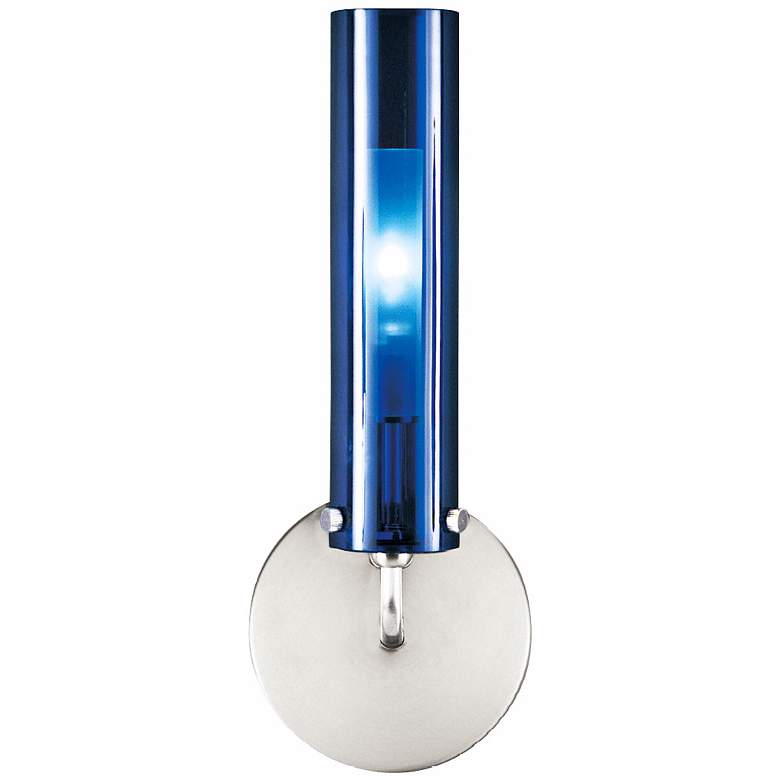 Image 1 LBL Top Wall II Nickel Blue Glass 12 inch High Wall Sconce