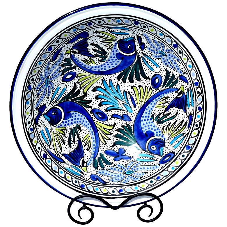 Image 1 Le Souk Ceramique Aqua Fish Design Large Serving Bowl