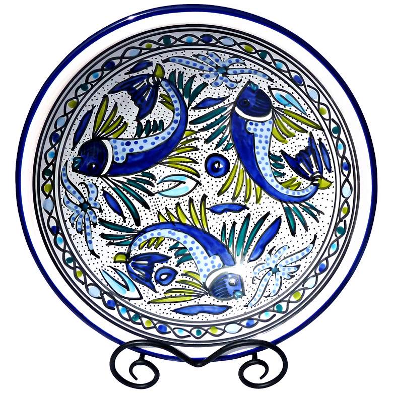 Image 1 Le Souk Ceramique Aqua Fish Design Medium Serving Bowl