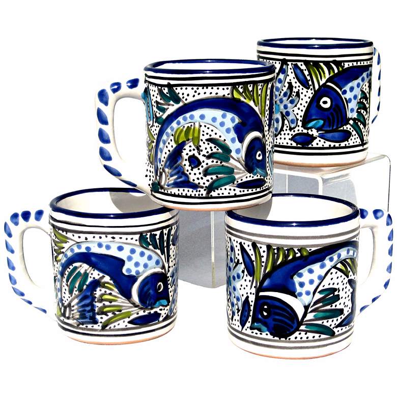 Image 1 Le Souk Ceramique Aqua Fish Design Set of 4 Coffee Mugs