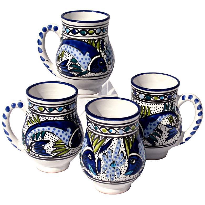 Image 1 Le Souk Ceramique Aqua Fish Design Set of 4 Large Mugs