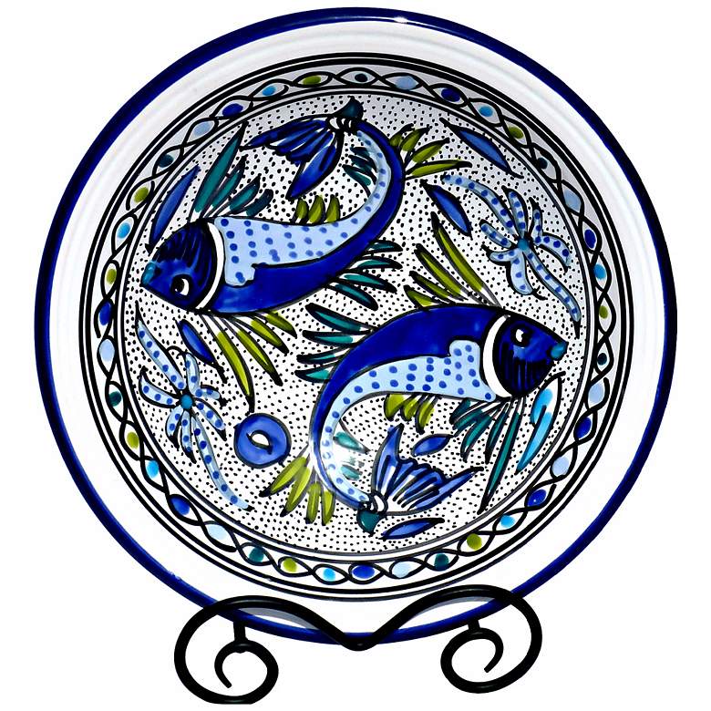 Image 1 Le Souk Ceramique Aqua Fish Design Small Serving Bowl