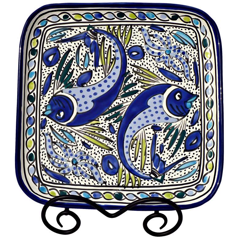 Image 1 Le Souk Ceramique Aqua Fish Design Square Platter