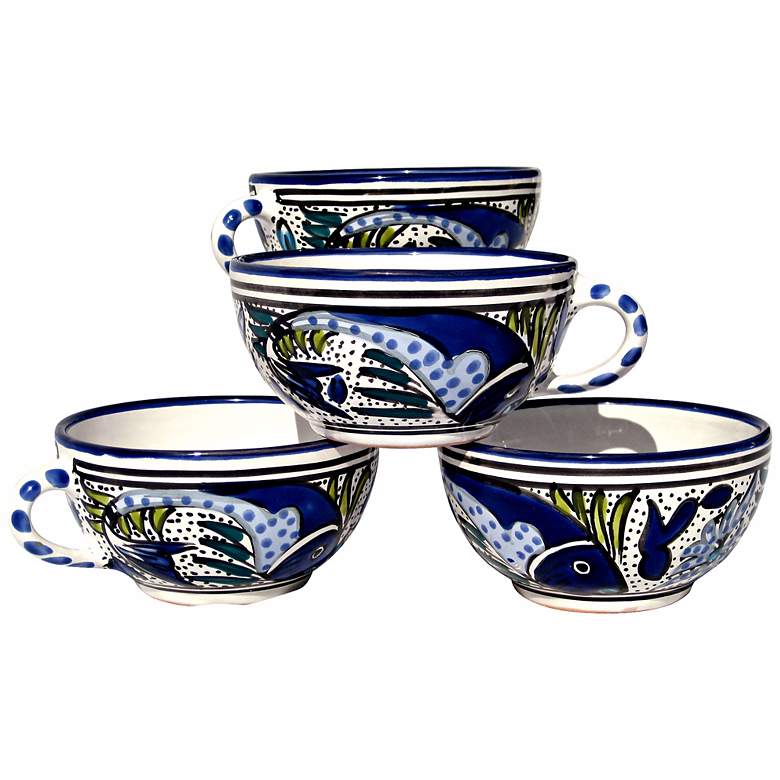 Image 1 Le Souk Ceramique Aqua Fish Set of 4 Latte/Soup Mugs