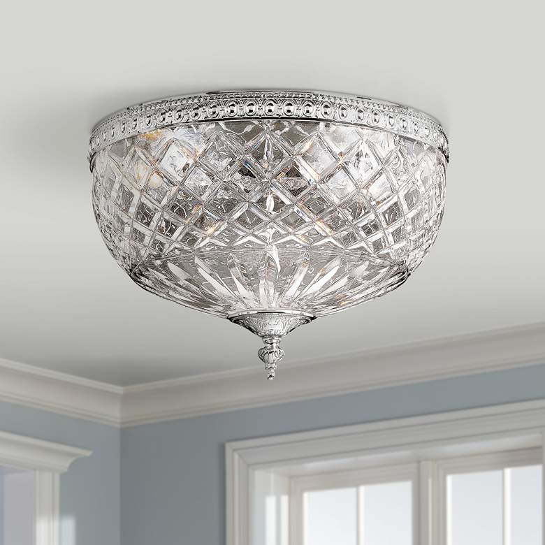 Lead Crystal 12&quot; Wide Flushmount Ceiling Light Fixture