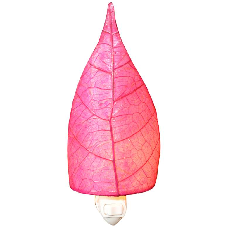 Image 1 Leaf 8 inch High Pink Fossilized Cocoa Leaf Plug-In Night Light