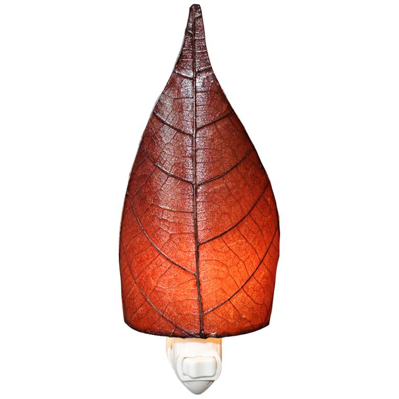 Image 1 Leaf 8 inchH Burgundy Fossilized Cocoa Leaf Plug-In Night Light