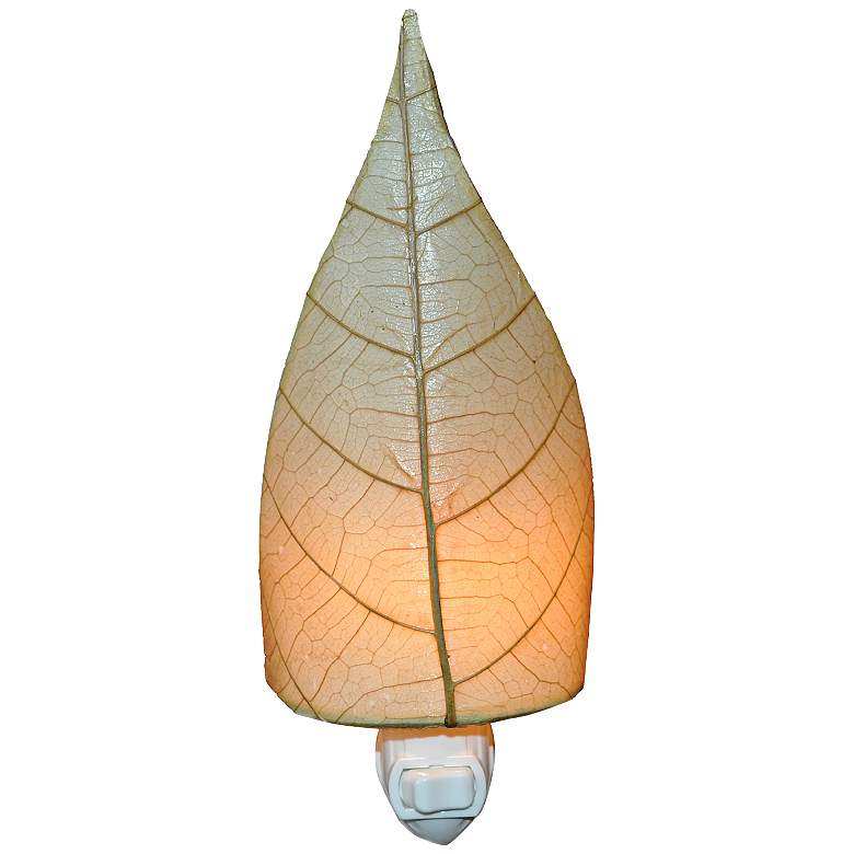 Image 1 Leaf 8 inchH Natural Fossilized Cocoa Leaf Plug-In Night Light