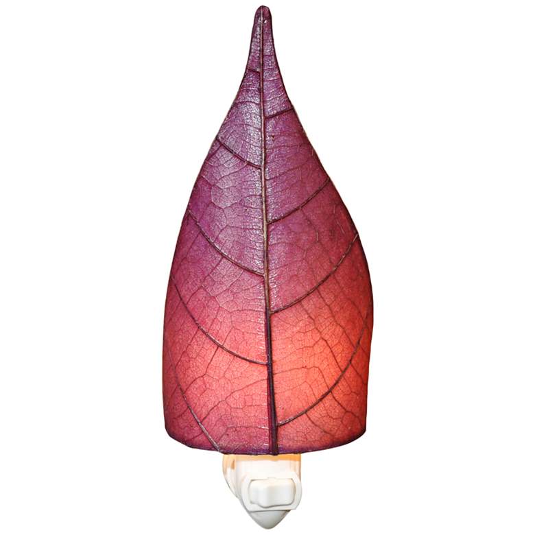 Image 1 Leaf 8 inchH Purple Fossilized Cocoa Leaf Plug-In Night Light