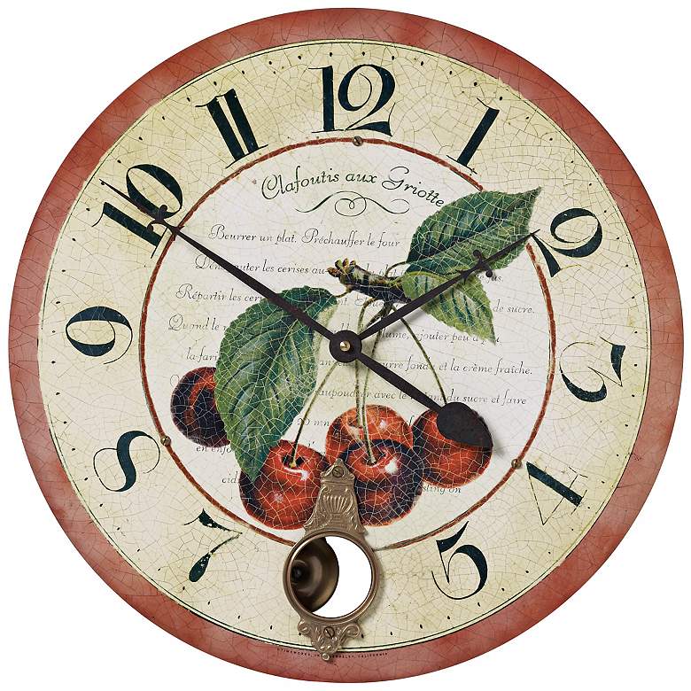 Image 1 Leaf And Cherry Print Wall Clock With Pendulum