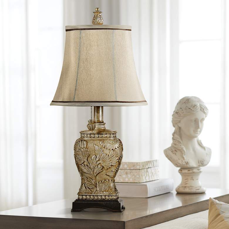 Image 1 Leaf and Flower 21" Beige and Champagne Finish Mini Accent Table Lamp