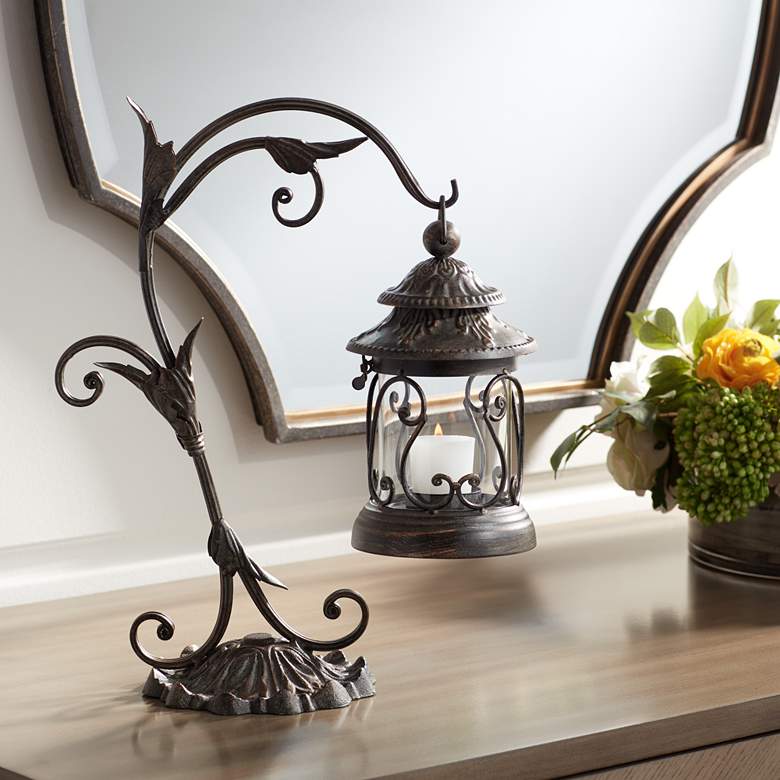 Image 1 Leaf and Vine 17 1/2" High Pillar Candle Holder Lantern