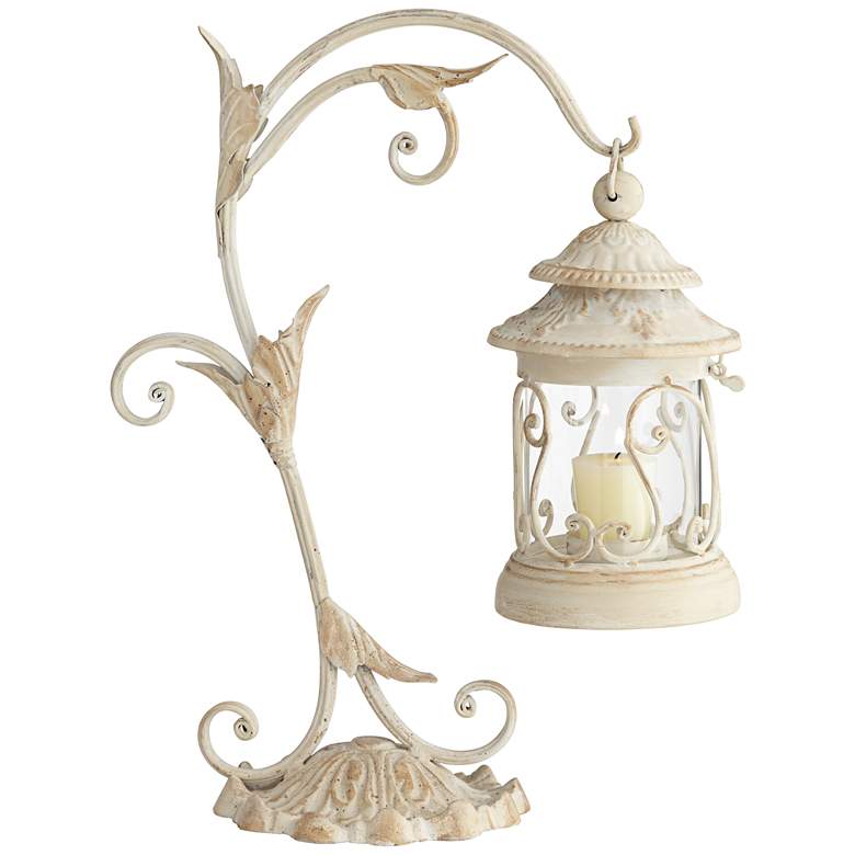 Image 1 Leaf and Vine 17 1/2 inchH White Pillar Candle Holder Lantern