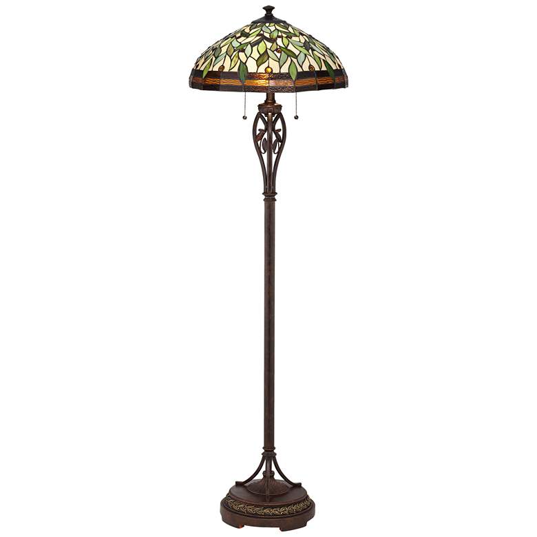 Image 3 Leaf and Vine II Pull-Chain Tiffany-Style Floor Lamp