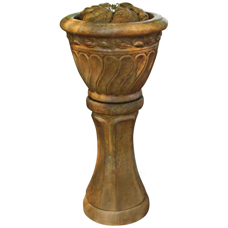 Image 1 Leaf Bubbler Cast Stone LED 34 inch High Fountain