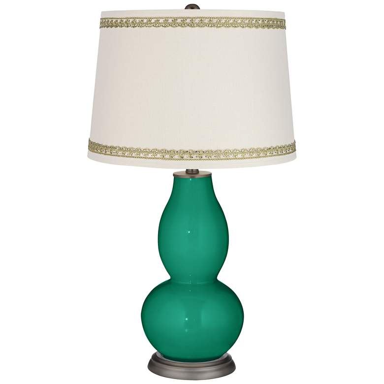 Image 1 Leaf Double Gourd Table Lamp with Rhinestone Lace Trim