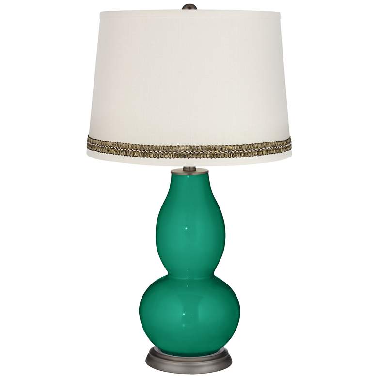 Image 1 Leaf Double Gourd Table Lamp with Wave Braid Trim