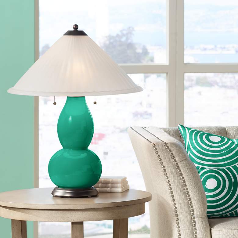 Image 1 Leaf Fulton Table Lamp with Fluted Glass Shade