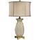 Leaf Glaze Crackle Cream and Brass Ceramic Table Lamp