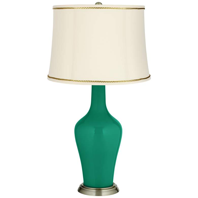 Image 1 Leaf Green Anya Table Lamp with President&#39;s Braid Trim