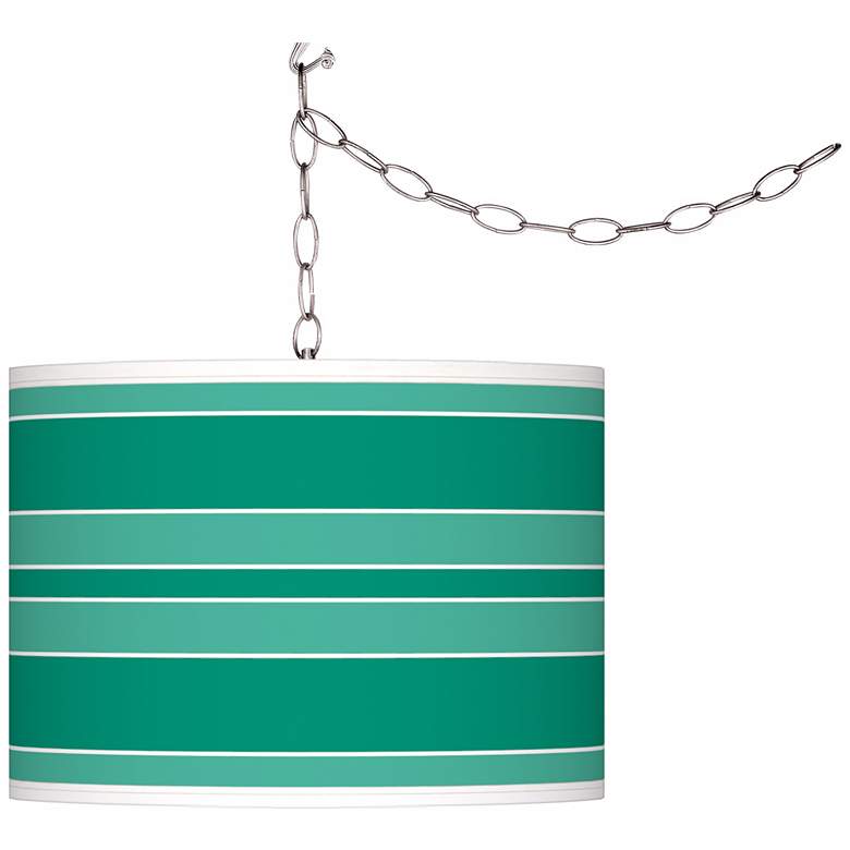 Image 1 Leaf Green Bold Stripe Giclee Glow Plug-In Swag Pendant
