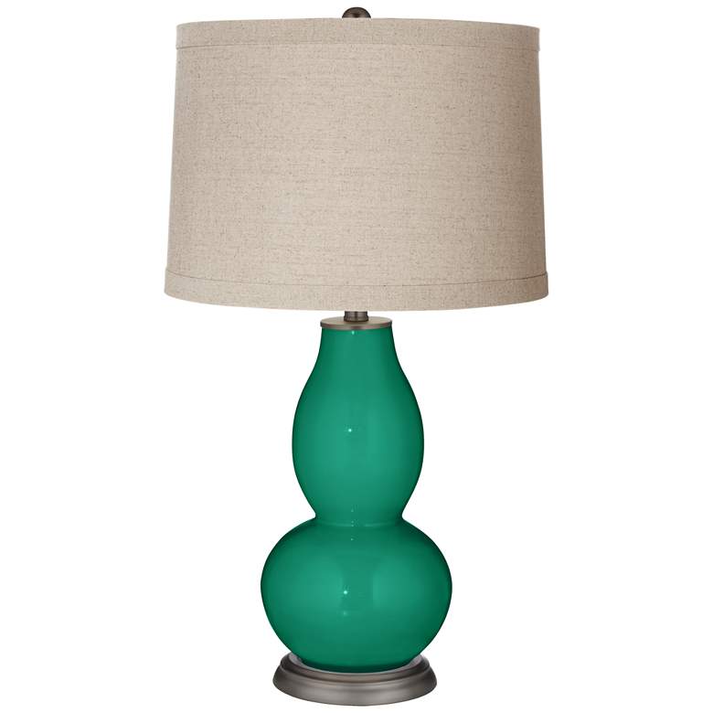 Image 1 Leaf Linen Drum Shade Double Gourd Table Lamp