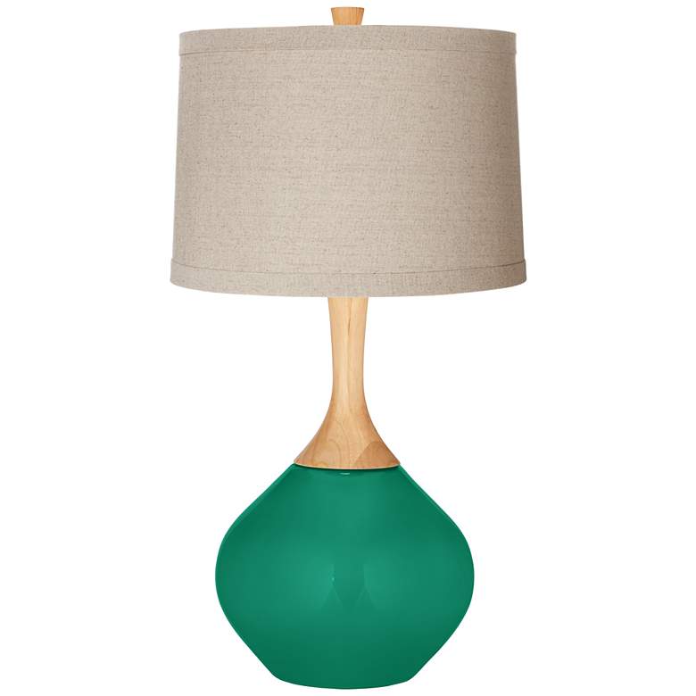 Image 1 Leaf Natural Linen Drum Shade Wexler Table Lamp