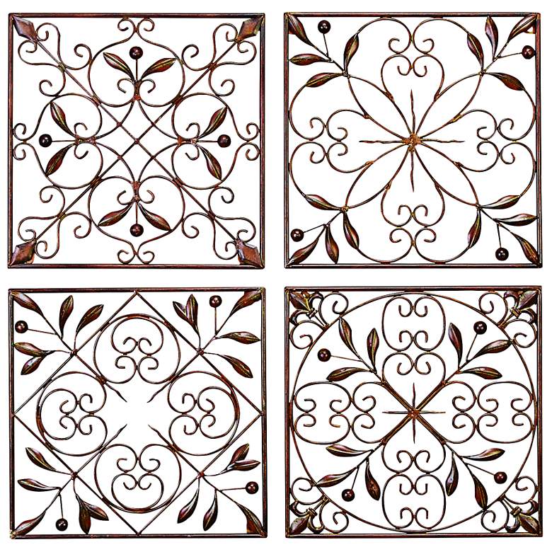 Image 1 Leaf Scrollwork 14 inch Square Metal Wall Art Set of 4