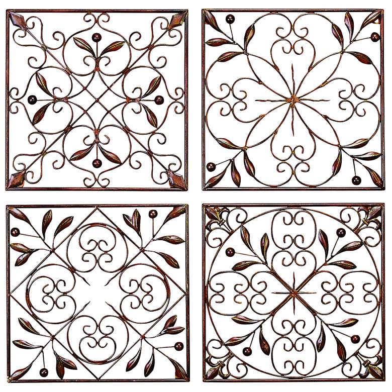 Image 1 Leaf Scrollwork 14" Square Metal Wall Art Set of 4
