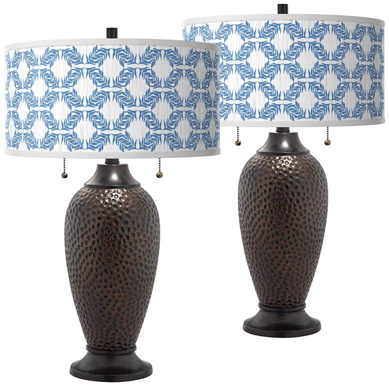 Image 1 Leaf Symmetry Zoey Hammered Oil-Rubbed Bronze Table Lamps Set