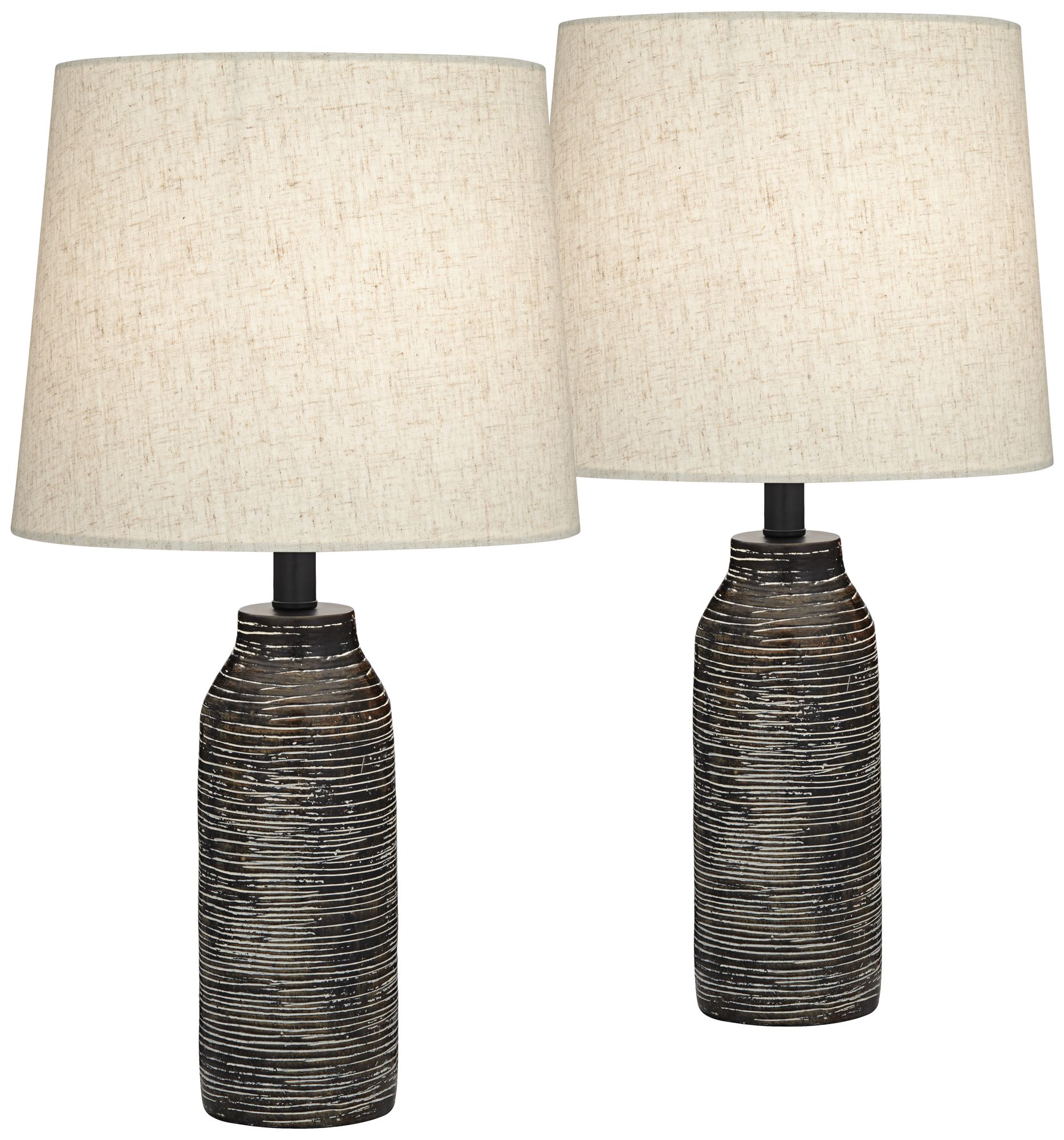 Image 2 Leah 24" Modern Rustic Black Finish Table Lamps Set of 2