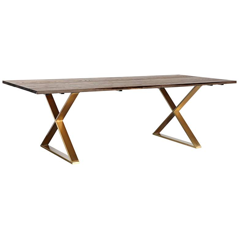 Image 1 Leah 96 inch Wide Wood and Brushed Gold Modern Dining Table