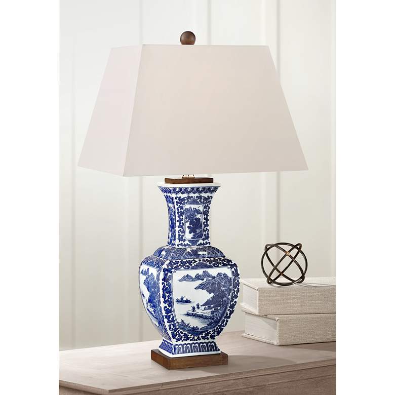 Image 1 Leah Blue and White Ceramic Table Lamp
