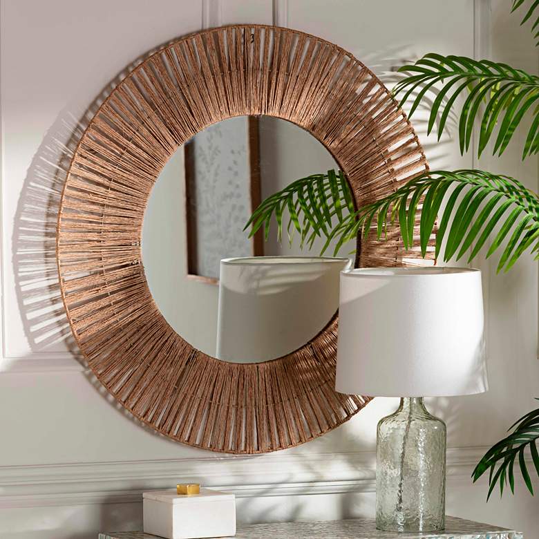 Image 1 Leala Natural Brown Jute 31 1/2" Round Wall Mirror