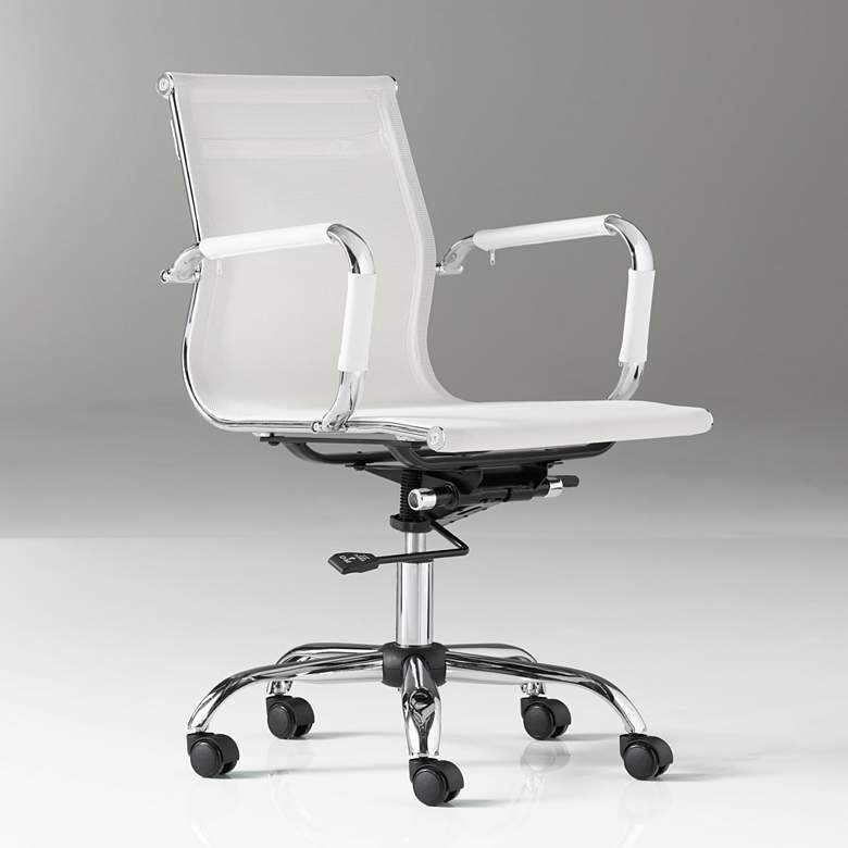 Lealand White and Chrome Low Back Desk Chair