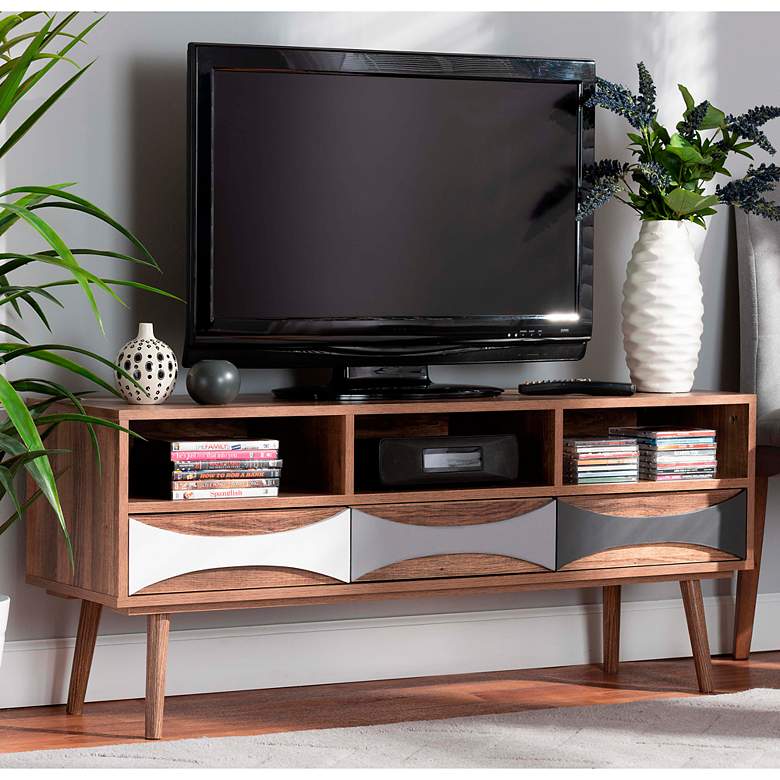 Image 1 Leane 47 1/4" Wide Natural Brown 3-Drawer TV Stand