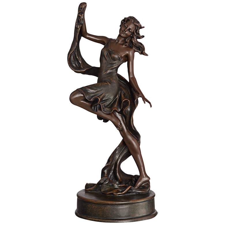 Image 1 Leaning Woman Green and Bronze 15 1/4 inch High Statue