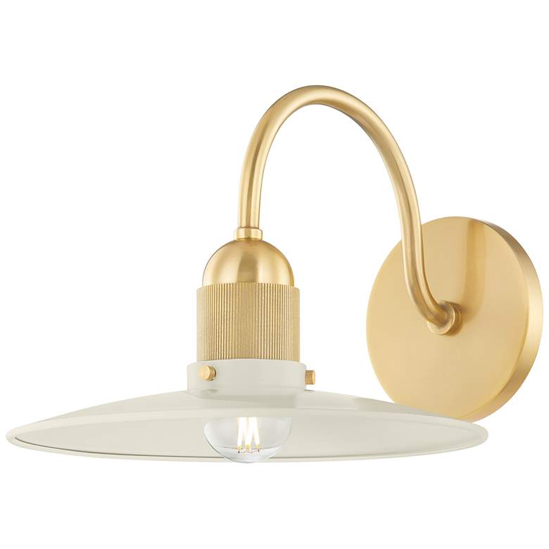 Image 1 Leanna 10" High Aged Brass with Soft Cream Wall Sconce