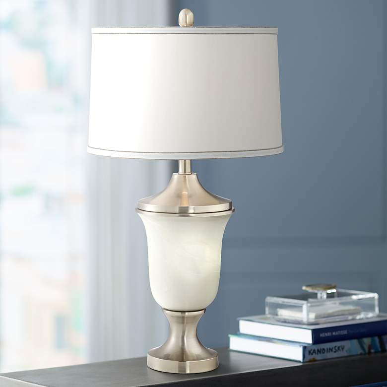Image 1 Leanne Alabaster Urn Table Lamp with LED Night Light Bulb