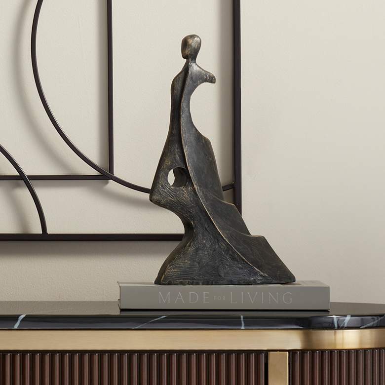 Image 1 Leaping Woman 12" High Smooth Bronze Statue