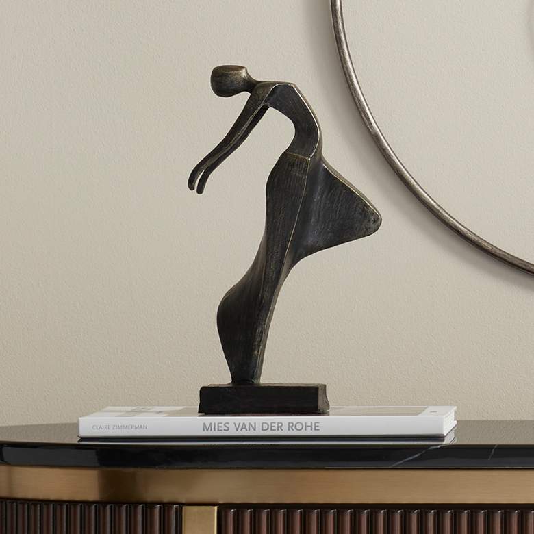 Image 1 Leaping Woman 9 3/4" High Smooth Bronze Statue