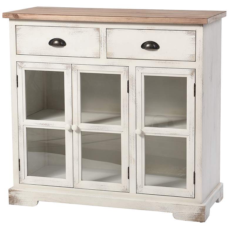 Image 2 Leary 34"W Antique White and Natural 2-Drawer 3-Door Cabinet